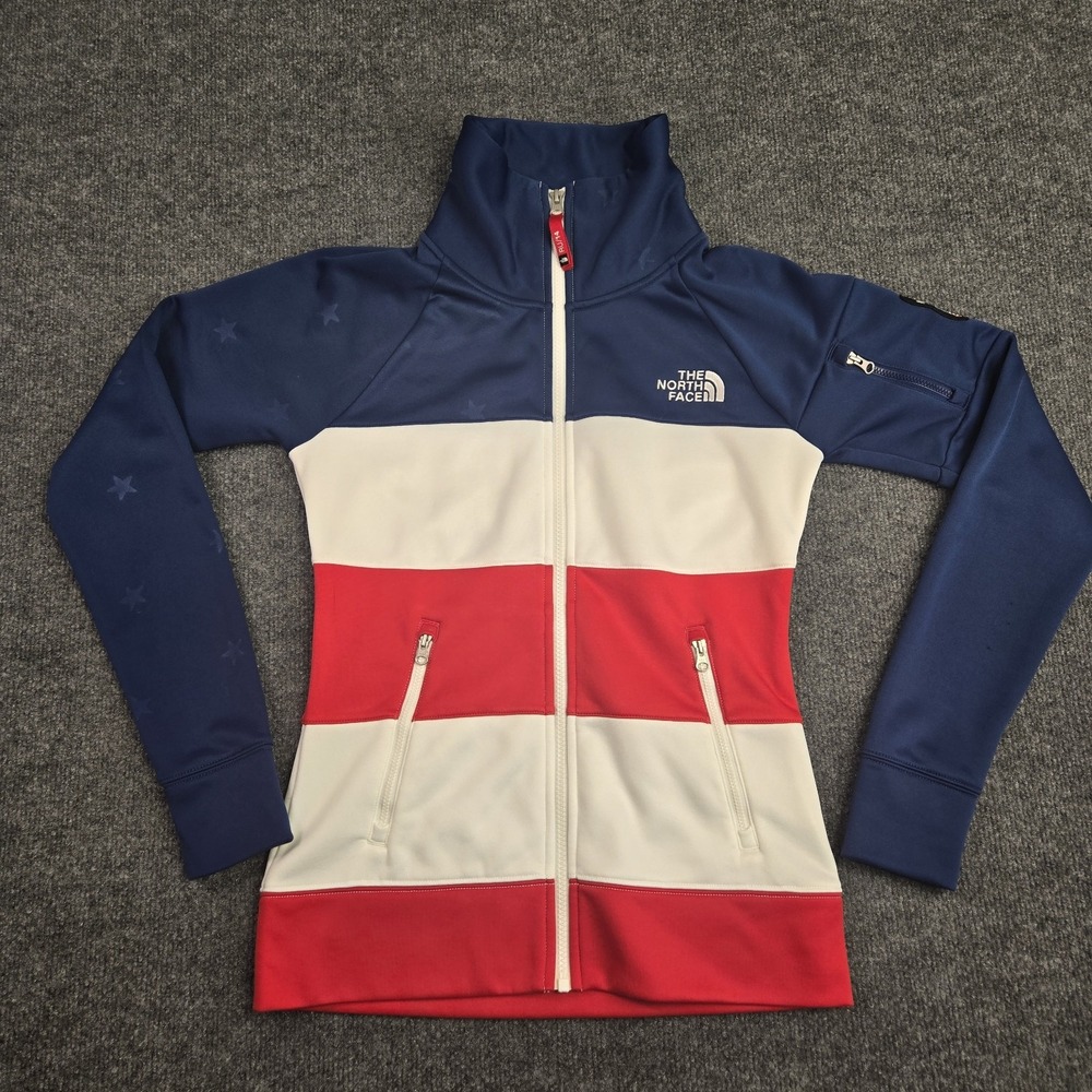 The North Face Jacket Womens XS RU14 Cadet Olympic Village USA Blue Red Stripe